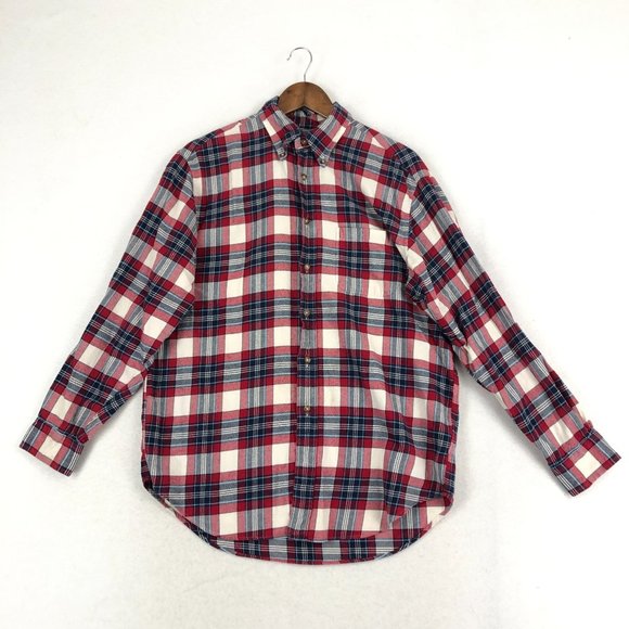 Brooks Brothers 346 Men's Medium Blue Red White Plaid Flannel Button Down Shirt - Picture 1 of 9